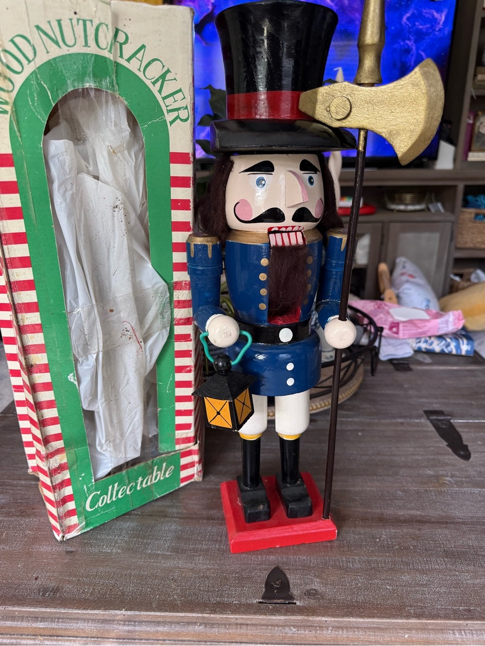 Wood Nutcracker Soldier in Blue with Black Hat - Collectable 20inches